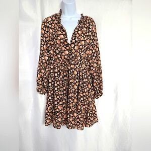 ZARA Black Print Pop Over V Neck Dress Size XS